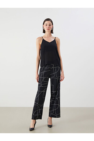 LC Waikiki Lcwaikiki Classic Black Elastic Waist Patterned Women's Trousers