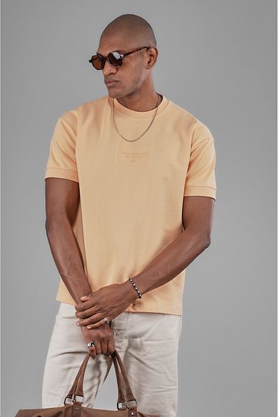 Butik Trend Biz Sleeve Ribbed Embossed Printed Half Oversize Fit Men's T-Shirt