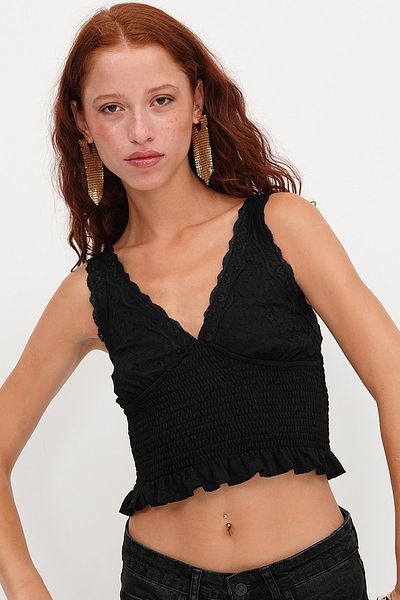 Addax Lace Detailed V-Neck Blouse A17447