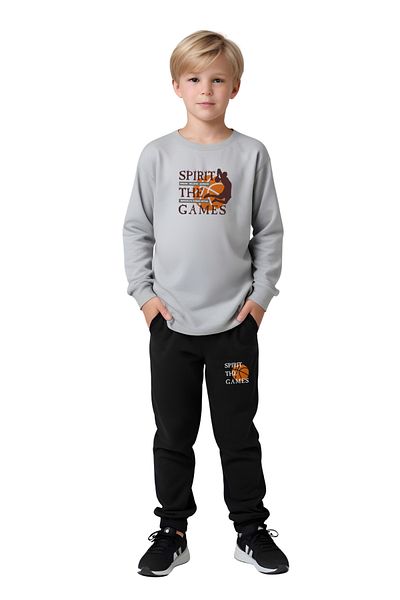 FYK COLLECTİON Round Neck Basketball Print Detailed Boys Tracksuit Set