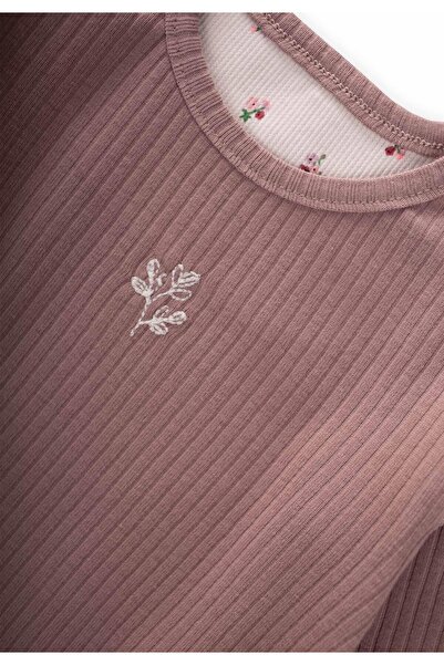 Cigit Embroidered Long Sleeve Ribbed Suit 0-5 Years Copper