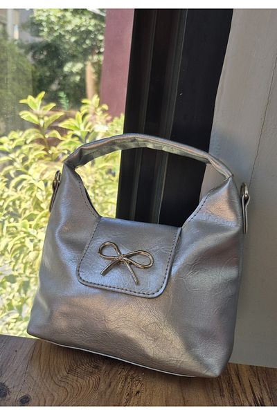 İzel Çakran Silver Bow Detailed Mini Daily Hand & Shoulder Bag