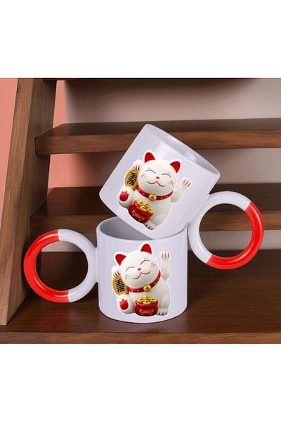 LADİJİTAL BASKI ÇÖZÜMLERİ Luck & Money Japanese Culture Red Handle 2 Pcs Cups