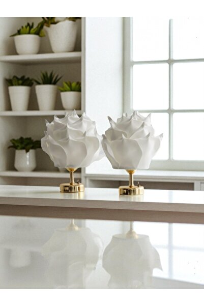 PearlHome White Eva Rose Design Wireless Table Lamp – Shiny Gold, Decorative Led Lampshade