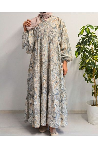 Bilenler Women's Modal Hijab Dress – Paisley Pattern – Comfortable Fit – 135 cm Height – 1-2 Sizes