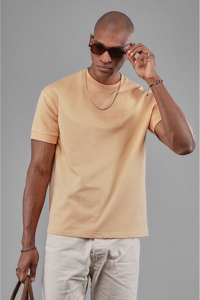 Butik Trend Biz Sleeve Ribbed Embossed Printed Half Oversize Fit Men's T-Shirt