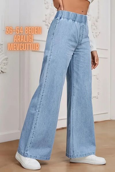 CEDY DENIM - Women's Summer Thin Fabric Pocketless Waist Elastic Palazzo Pants C630-Iceblue