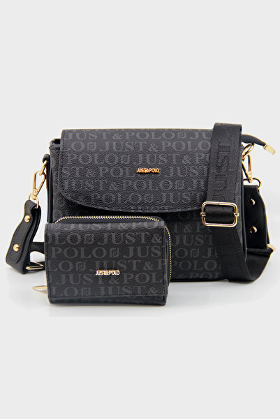 Just Polo Women's Three Compartment Shoulder Bag and Wallet Combination