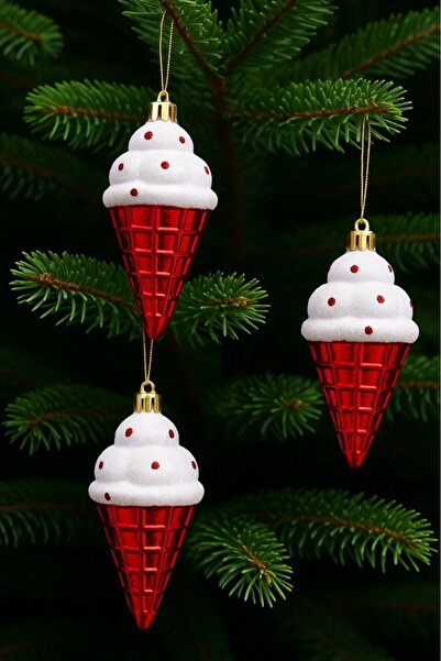 BeySüS Christmas Tree Ornament Red Ice Cream Cone Set of 3
