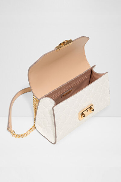 Aldo CRELALLE - Geantă de damă, de dimensiuni mici, cu mâner cu lanț, închidere metalică, albă