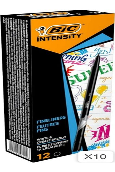 Bic Intensity Fine Liner Fine Tip Felt Tip Pen 12 Pcs, 0.4 mm Fine Thickness Tip, 10 Box
