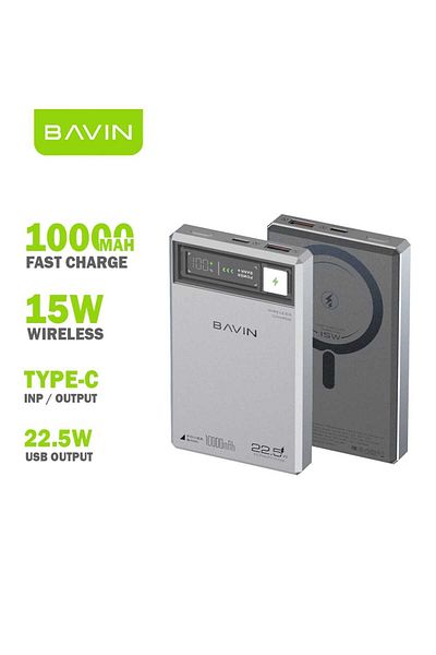 Bavin 10000mAh Magnetic Power Bank Compatible with MagSafe Charging Supported Devices with USB Port and Type-C Port