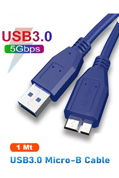 Vwin USB 3.0 Taşınabilir HDD Harddisk Hard Disk Kablosu (1 Mt Mavi) Micro Usb...