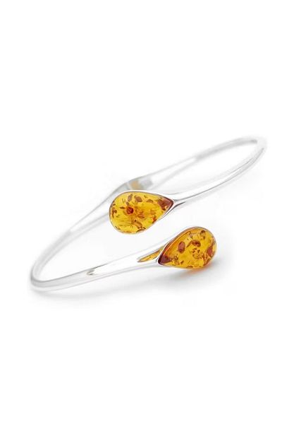 OEN Silver pendant with cognac brown amber, length 2.5 cm
