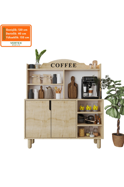 VM VERTEX MOBİLYA Pisa Kahve Köşesi-Çok Amaçlı Dolap-Mutfak Dolabı Safir Meşe