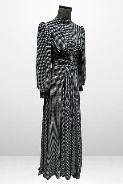 By Saygı Women's Front Draped Spotted Long Chiffon Dress