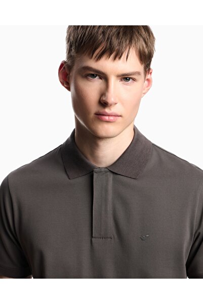 Emporio Armani Men's Eagle Logo Regular Fit Pique Cotton Short Sleeve Gray Polo Neck T-Shirt Em003171 Af13742-U814