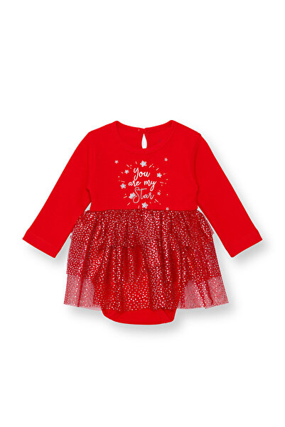 ebebek Hello Baby HelloBaby Kız Bebek Yenidoğan New Year Elbise Body Düğmeli Bisiklet Yaka Uzun Kol Reçme Paça