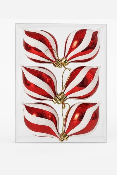 BeySüS Christmas Tree Ornament Red and White Spiral Patterned Set of 6