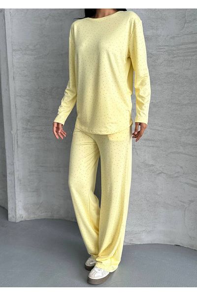 HOT HOT Stone Bottom Top Pants Circle Neck Sweatshirt Modal Pi̇ke Set
