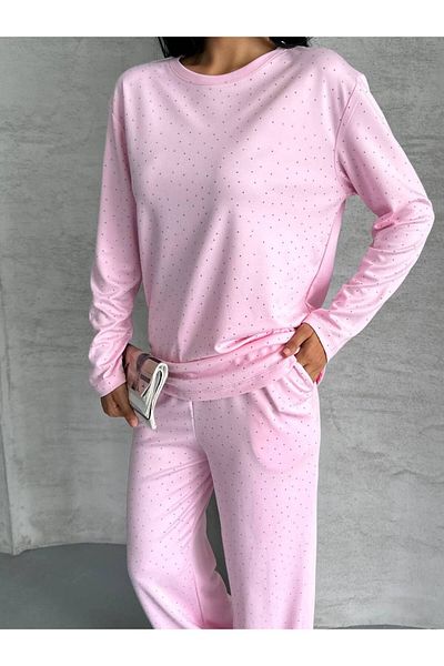 HOT HOT Stone Bottom Top Pants Circle Neck Sweatshirt Modal Pi̇ke Set