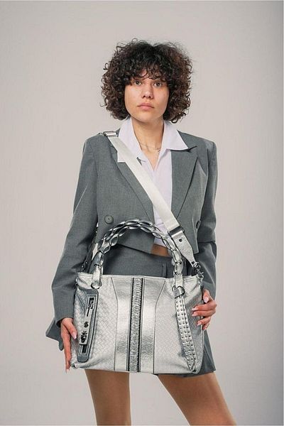 Aemido Jaxe Gray Skin Shoulder Bag