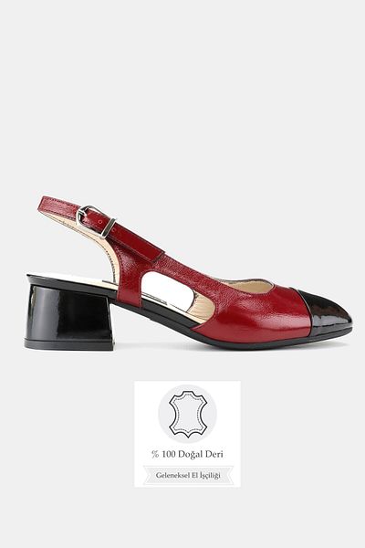 TUNAELLİ Women's Bordo Black Khaki Natural Leather 34-35-41-42 Number Thick Heel Back Open Shoes