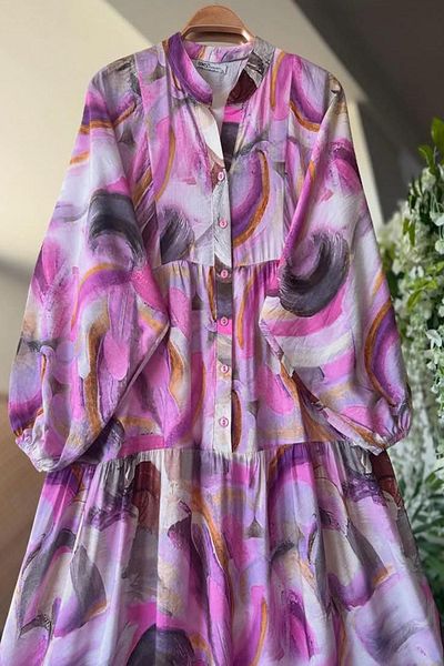 TrendParis Colorful Half Placket Full Length Dress