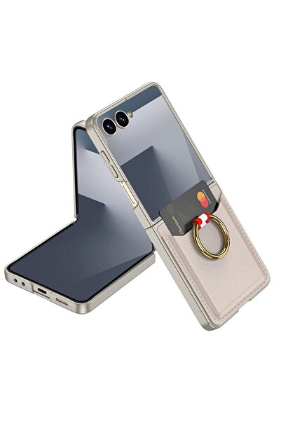 AktarMobile Galaxy Z Flip 7 uyumlu Yüzüklü Kartlıklı Kılıf Kamera Korumalı PU...