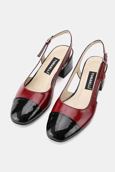 TUNAELLİ Women's Bordo Black Khaki Natural Leather 34-35-41-42 Number Thick Heel Back Open Shoes