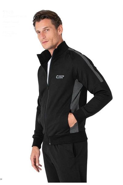 Pierre Cardin Men's Black Cotton Zippered Tracksuit Set .R.O1.P.I.Erş.Ii.E.L.T