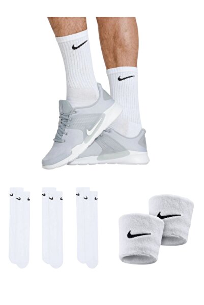 Nike 3-Piece Women's Men's Everyday Sports Running Training Socks-Cotton Casual Swoosh Sweat Wristbands with Gift