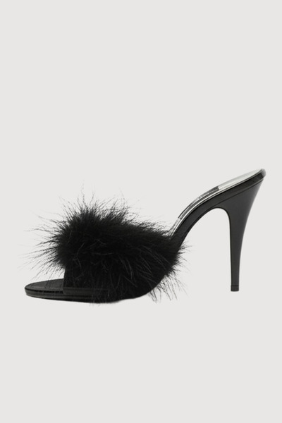 vory Kadın Siyah Topuklu Tüylü Ev Terliği Günlük Çeyizlik Hediyelik VR.GC.02.T25.Y19