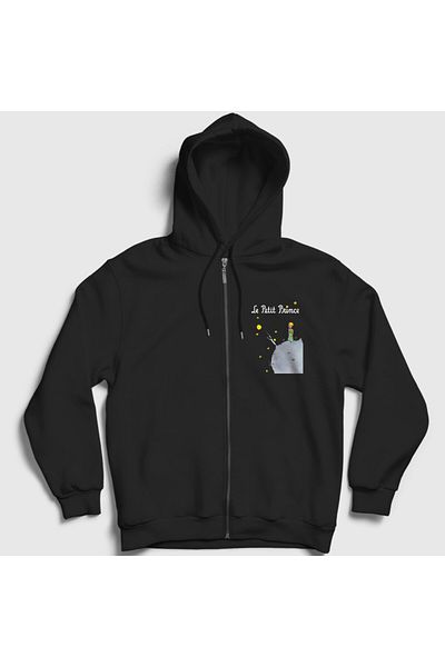 Presmono Unisex Black Cover Le Petit Prince Little Prince Zippered Hooded Sweatshirt 566258Tt