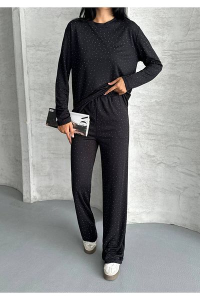 HOT HOT Stone Bottom Top Pants Circle Neck Sweatshirt Modal Pi̇ke Set