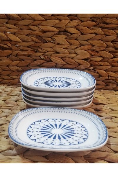 Güral Porcelain Digital 6 Pcs 15 cm (Small) Boat, Jam Bowl, Cake Plate