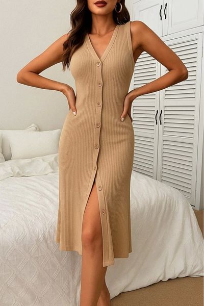 Silerra Women's V-Neck Front Buttoned Camisole Dress