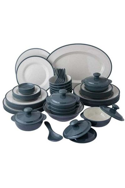 Generic Luxury 57-Piece Melamine Dinner Set for 6 with Colored Rims, Microwave and Dishwasher Safe | Melamin