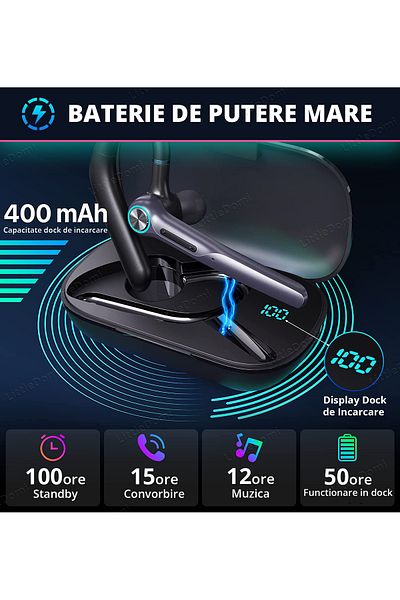 LittleDomi Casca Bluetooth 5.2 Profesionala, Handsfree, Eliminare Zgomot, Control Volum si Muzica, 2
