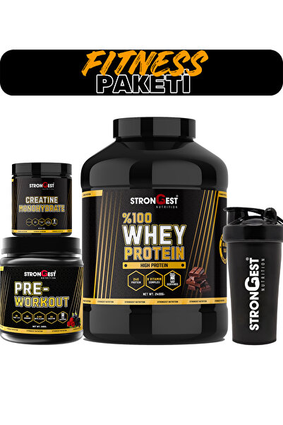 STRONGEST XXL Fitness Paketi, Whey Protein, Creatin, Preworkout Ve Shaker Dör...