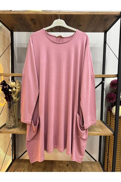 ÖZNE BUTİK Women's 100% Cotton Lycra Pocket Detail A-Line Combed Cotton Tunic