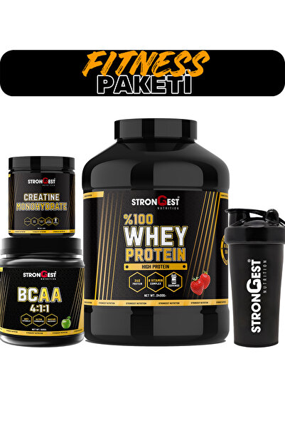 STRONGEST حزمة اللياقة البدنية XXL، بروتين مصل اللبن بالفراولة، الكرياتين، Bc...