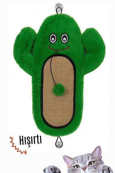 Miyav Cat Scratching Mat Plush Cactus Toy Jute Surface, with Rustling, Pom-Poms and Fixable