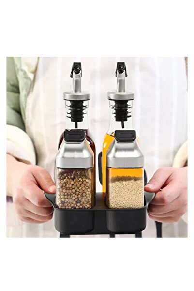 divendi-ro Spice and olive oil containers set, 5 pieces, with holder, glass, plastic and stainless steel