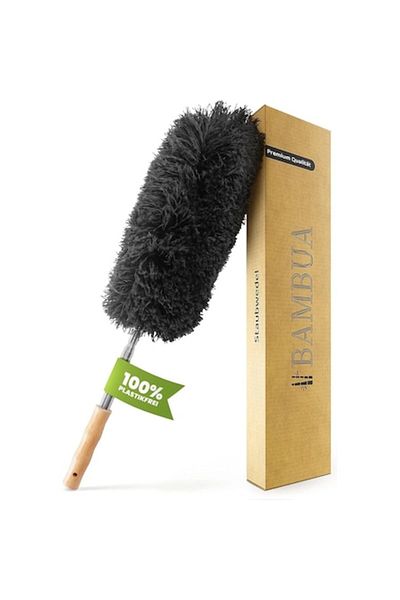 Bambua Pamatuf cu maner extensibil Bambua, microfibra/metal/bambus, negru/natur, 140 cm