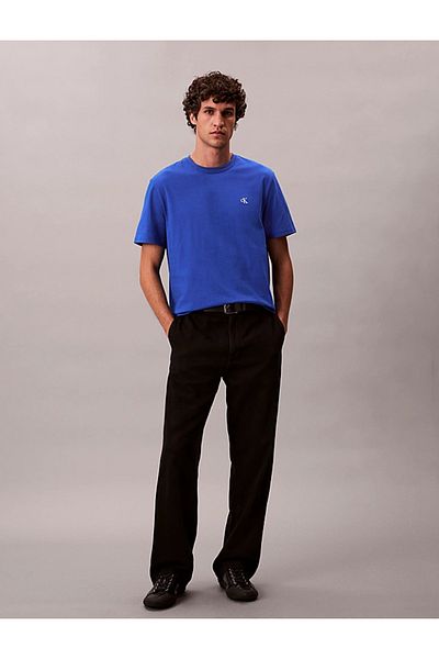 Calvin Klein Men's Regular Fit Round Neck Chest Ck Logo Cotton Short Sleeve Blue T-Shirt Lv04Rc275G-Ynm