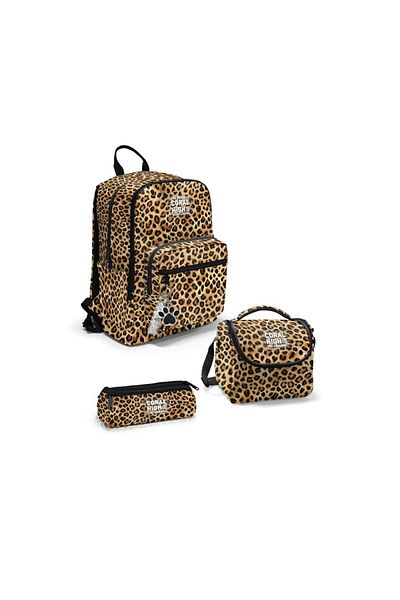 Coral High Brown Leopard Patterned 3-Piece School Bag Set Set23681