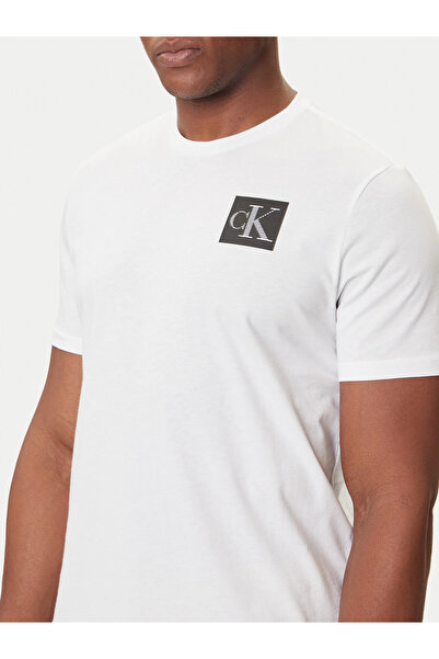 Calvin Klein Men's 100% Cotton Round Neck Short Sleeve White T-Shirt with Ck Logo on the Chest Lv04Rc859G-Yaa