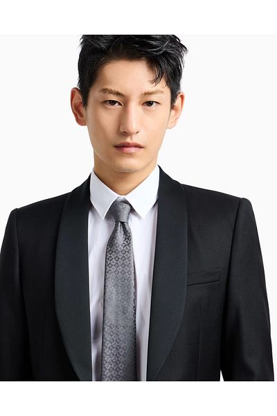Emporio Armani Men's Pure Silk Fabric Square Eagle Pattern Gray Tie 340075 2R612-00041