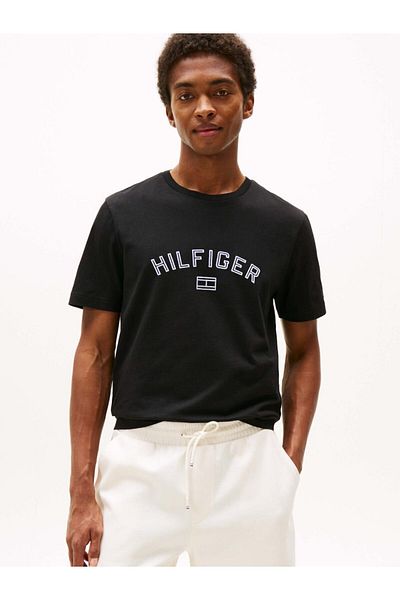Tommy Hilfiger Men's Regular Fit Cotton Logo Printed Cotton Round Neck Short Sleeve Black T-Shirt Mw0Mw39357-B